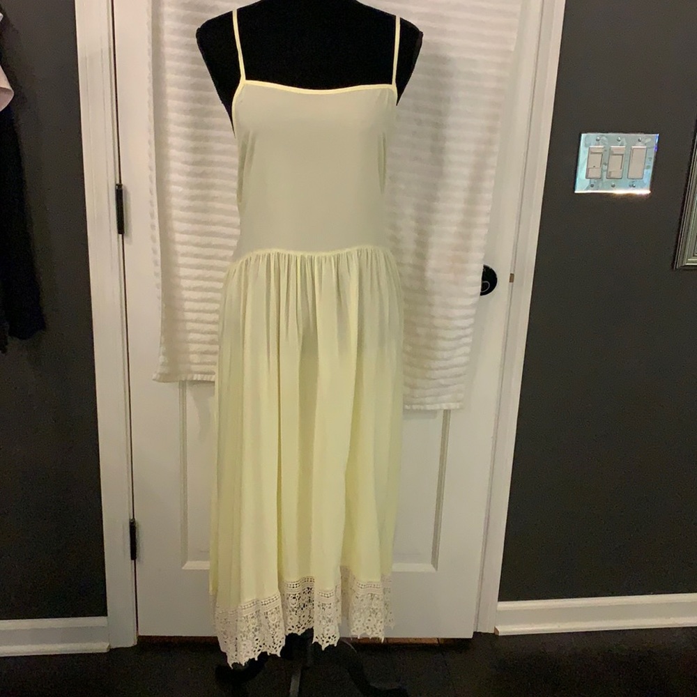 Free People yellow long sun dress with lace trim